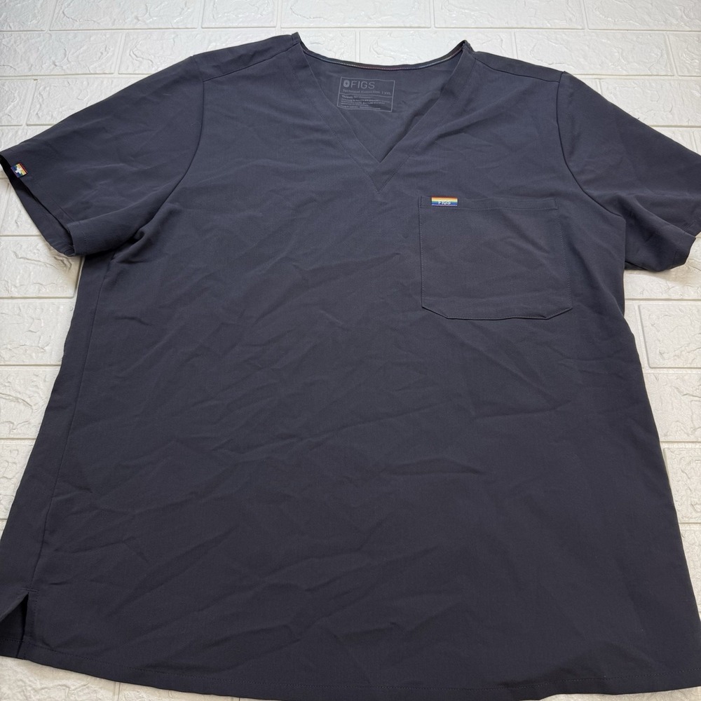 FIGS Scrub Top Graphite Grey XXL Pride Edition Rainbow Pocket V-Neck Womens